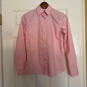 Lands' End Woman's Pink No Iron Fitted Pinpoint Oxford 100% Cotton Size 2
